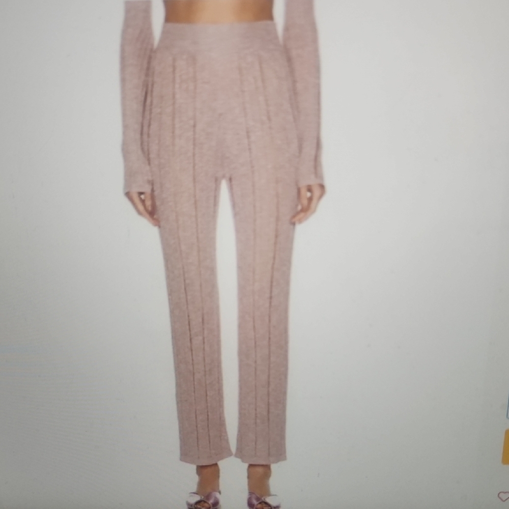 Cult Gaia Laurel Knit Pant Elderberry Beige Rib Wide Leg Size M